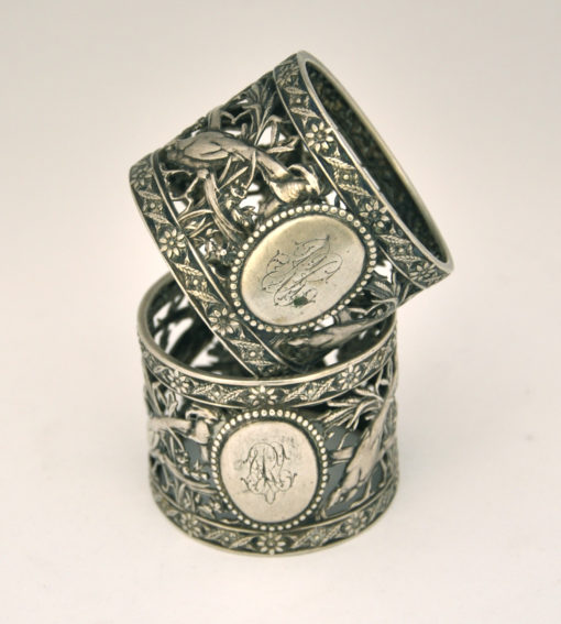 Serviettenring 800er Silber antik Jugendstil, Vögel Jagd, RAR (1 Serviettenring, der zweite ist separat verfügbar) -641