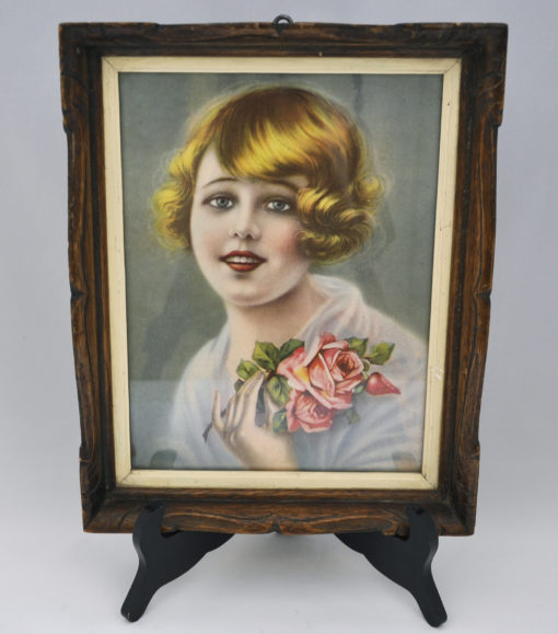 Altes Bild, Mädchen Porträt, Druck mit Holzrahmen, wohl 20er Jahre -0