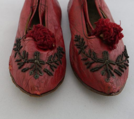 Antike Kinder Schuhe, rotes Leder, Pailetten -1114