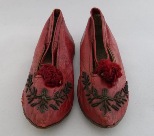 Antike Kinder Schuhe, rotes Leder, Pailetten -1113