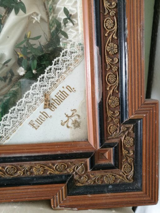 Alte Klosterarbeit altes Hochzeitsbild, Wachsperlenkranz, Brautkranz 1910 -1622