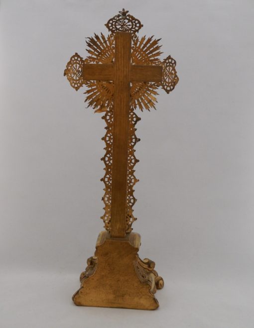Altes Kreuz, altes Holzkreuz, vergoldet, Christus Biskuitporzellan, Höhe ca. 42 cm-1831